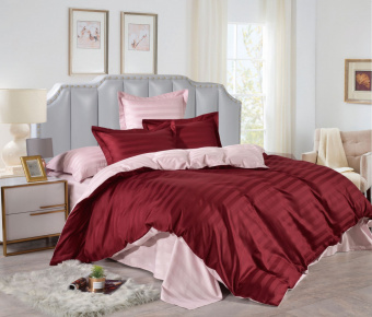 Комплект постельного белья "Твил полоса 3-3" роза/бордо